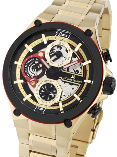 JACQUES LEMANS Herren Analog Quarz Uhr mit Edelstahl Armband mid-39611 von JACQUES LEMANS