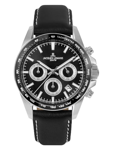 JACQUES LEMANS Herren Analog Quarz Uhr mit Edelstahl Armband mid-39612 von JACQUES LEMANS