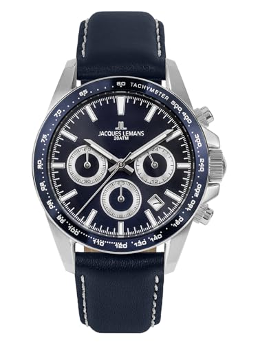 JACQUES LEMANS Herren Analog Quarz Uhr mit Edelstahl Armband mid-39614 von JACQUES LEMANS