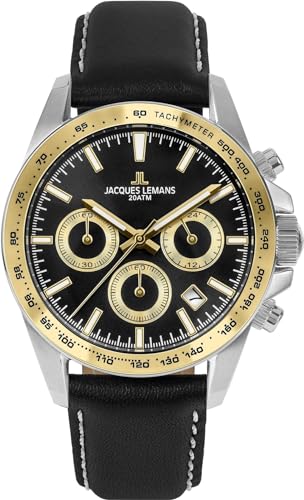 JACQUES LEMANS Herren Analog Quarz Uhr mit Edelstahl Armband mid-39615 von JACQUES LEMANS