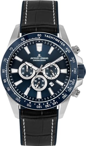 JACQUES LEMANS Herren-Chronograph Liverpool Schwarz/Blau 1-2140B von JACQUES LEMANS