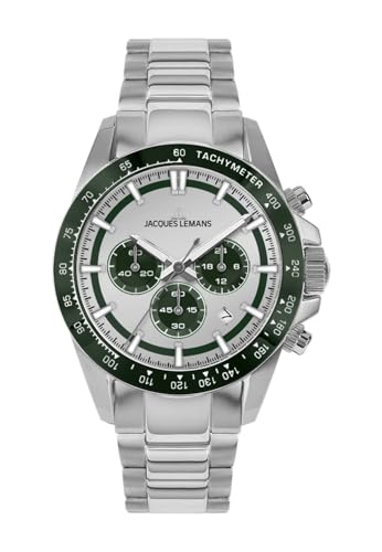 JACQUES LEMANS Herren-Uhren Analog Quarz One Size, Schwarz, Silber 32030402 von JACQUES LEMANS
