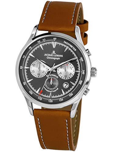 JACQUES LEMANS Herren-Uhren Analog Quarz One Size Braun 32016516 von JACQUES LEMANS