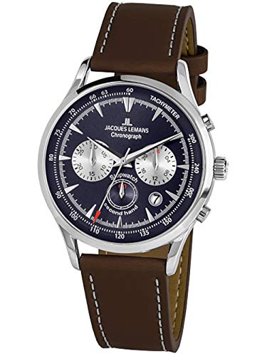 JACQUES LEMANS Herren-Uhren Analog Quarz One Size Dunkelbraun 32016516 von JACQUES LEMANS