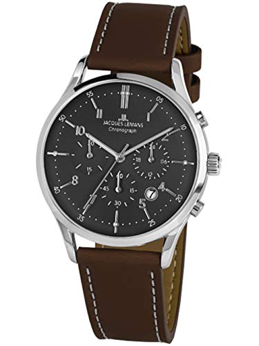 JACQUES LEMANS Herren-Uhren Analog Quarz One Size, Dunkelbraun 32016517 von JACQUES LEMANS
