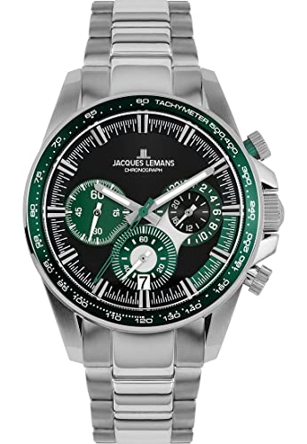 JACQUES LEMANS Herren-Uhren Analog Quarz One Size Grün 32017625 von JACQUES LEMANS