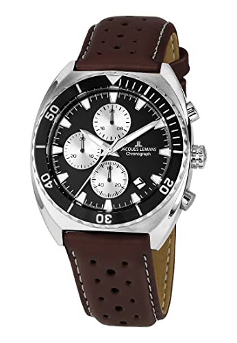 JACQUES LEMANS Herren-Uhren Analog Quarz One Size Schwarz/Braun 32016859 von JACQUES LEMANS