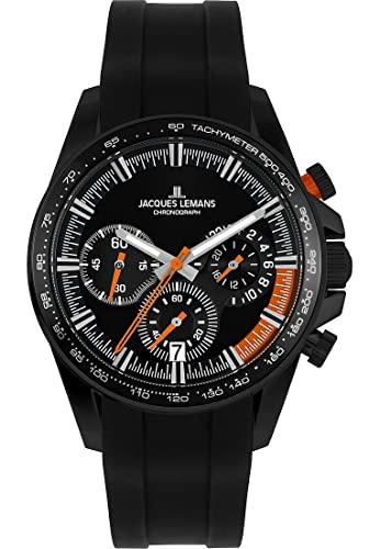 JACQUES LEMANS Herren-Uhren Analog Quarz One Size Schwarz 32017624 von JACQUES LEMANS