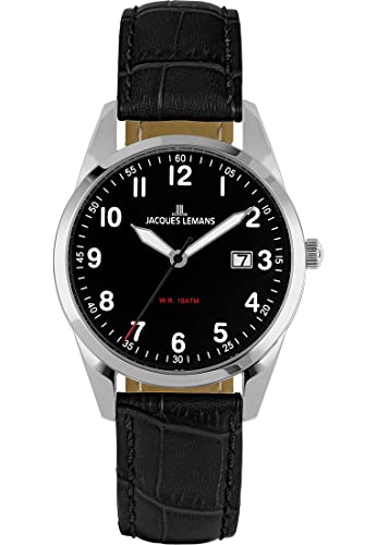 JACQUES LEMANS Herren-Uhren Analog Quarz One Size Schwarz 32023319 von JACQUES LEMANS