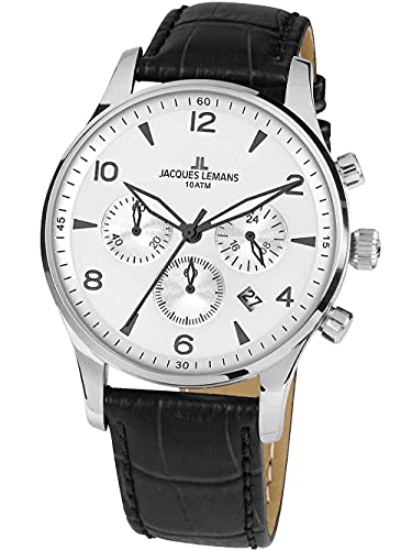 JACQUES LEMANS Herren-Uhren Analog Quarz One Size Weiß 32016556 von JACQUES LEMANS