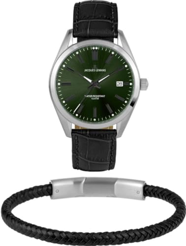 JACQUES LEMANS Herren-Uhren-Sets Analog Quarz One Size Dunkelgrün 32023325 von JACQUES LEMANS