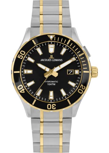 JACQUES LEMANS Herrenuhr, Hybromatic Uhren Männer, Chronograph aus massivem Edelstahl - Gold beschichtet mit Metall Armband, Herrenuhr großes Ziffernblatt, Model 1-2131F, Arm Herrenuhr groß JACQUES LEMANS Herrenuhr, Hybromatic Uhren Männer, Chronograph aus massivem Edelstahl - Gold beschichtet mit Metall Armband, Herrenuhr großes Ziffernblatt, Model 1-2131F, Arm Herrenuhr groß von JACQUES LEMANS