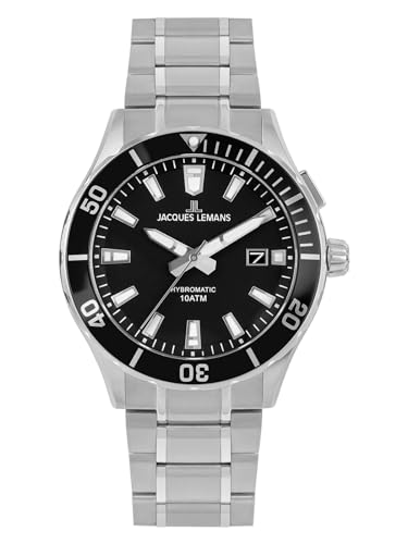 JACQUES LEMANS Herrenuhr, Hybromatic Uhren Männer, Chronograph aus massivem Edelstahl mit Metall Armband, Herrenuhr großes Ziffernblatt - Suit for Men, Model 1-2131D, Arm Herrenuhr groß von JACQUES LEMANS