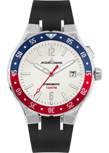 JACQUES LEMANS Herrenuhr, Hybromatic Uhren Männer, Chronograph aus massivem Edelstahl mit Silikon Armband, Herrenuhr großes Ziffernblatt - Suit for Men, Model 1-2109B, Arm Herrenuhr groß von JACQUES LEMANS