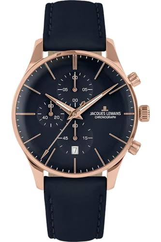 JACQUES LEMANS Herrenuhr Chronograph London Blau/Roségoldfarben 1-2163F von JACQUES LEMANS