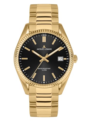 JACQUES LEMANS Herrenuhr Derby Goldfarben/Schwarz 50-3M von JACQUES LEMANS
