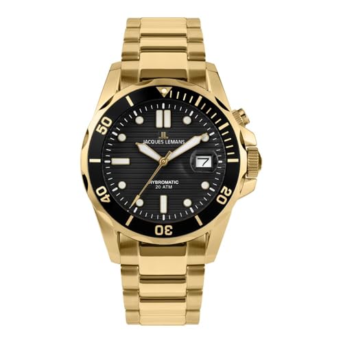JACQUES LEMANS Herrenuhr Hybromatic Metallband massiv Edelstahl ip-Gold 1-2170M von JACQUES LEMANS