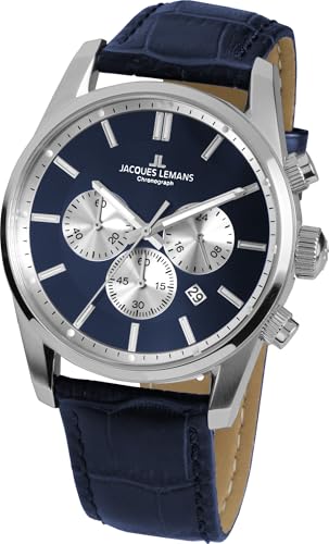 JACQUES LEMANS Herrenuhr Lederarmband massiv Edelstahl Chronograph 42-6B von JACQUES LEMANS