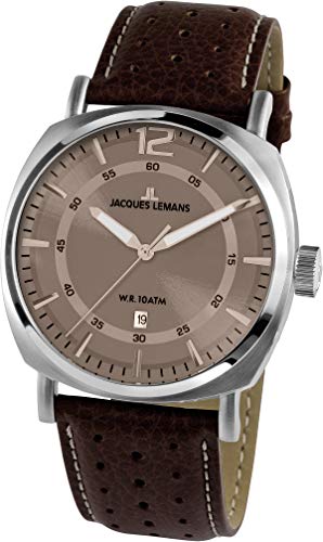 JACQUES LEMANS Herrenuhr Lugano Lederarmband massiv Edelstahl 1-1943G von JACQUES LEMANS