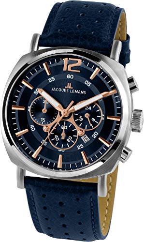 JACQUES LEMANS Herrenuhr Lugano Lederarmband massiv Edelstahl Chronograph 1-1645.1I von JACQUES LEMANS