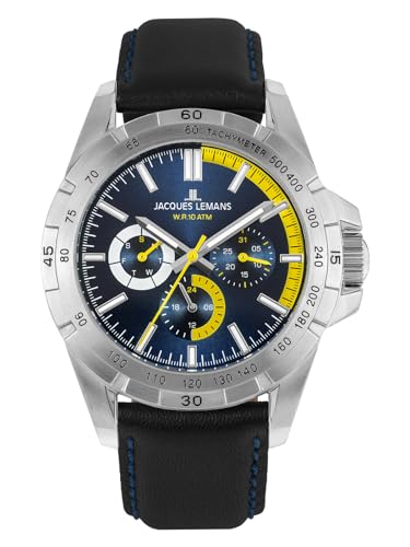 JACQUES LEMANS Herren-Uhren Analog Quarz One Size Blau 32023323 von JACQUES LEMANS