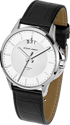 JACQUES LEMANS Herrenuhr Sydney Lederarmband massiv Edelstahl 1-1540B von JACQUES LEMANS