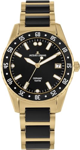 JACQUES LEMANS Damenuhr Liverpool Massiv Edelstahl/High-Tech-Ceramic massiv Edelstahl ip-Gold 42-12G von JACQUES LEMANS