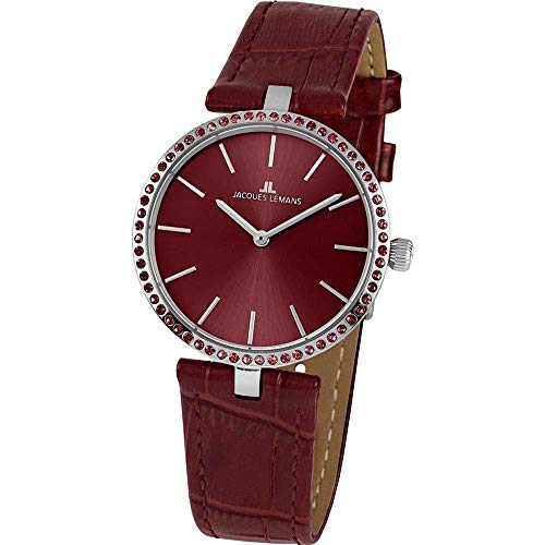 JACQUES LEMANS Damen-Uhren Analog Quarz One Size Rot 32016850 von JACQUES LEMANS