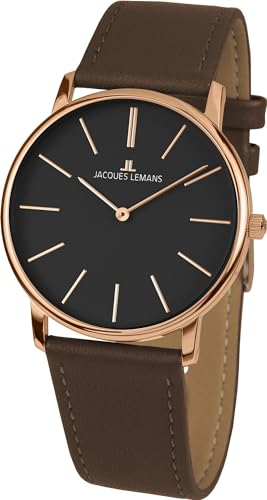 JACQUES LEMANS Damen Analog Quarz Uhr mit Leder Armband 1-2004E von JACQUES LEMANS