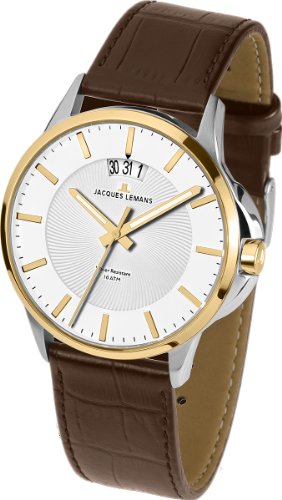 Jacques Lemans Herren Analog Quarz Uhr mit Leder Armband 1-1540H von JACQUES LEMANS