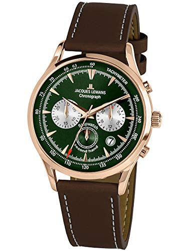 JACQUES LEMANS Herren-Uhren Analog Quarz One Size Grün 32017055 von JACQUES LEMANS