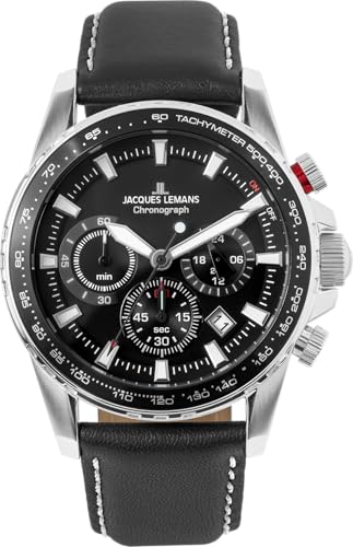 JACQUES LEMANS Herrenuhr Liverpool Lederarmband Chronograph 1-2099A von JACQUES LEMANS