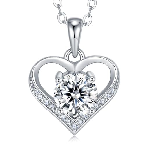 JACUPO 1 CT Herz-Brillant-Moissanit Herz-Pendant-Halskette S925 18K Weißgold-beschichtet für Mutter Liebe Freundin Muttertag Geburtstagsgeschenk für Sie 18 Zoll (für Geliebte) von JACUPO