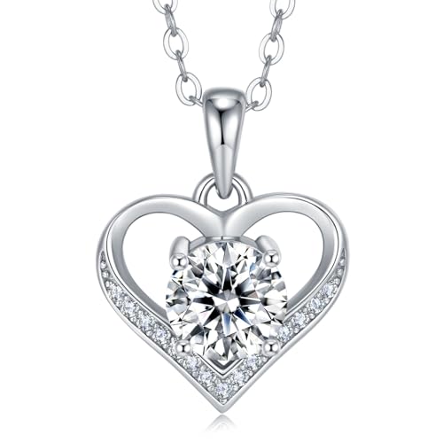 JACUPO 1 CT Herz-Brillant-Moissanit Herz-Pendant-Halskette S925 18K Weißgold-beschichtet für Mutter Liebe Freundin Muttertag Geburtstagsgeschenk für Sie 18 Zoll (für Mama) von JACUPO