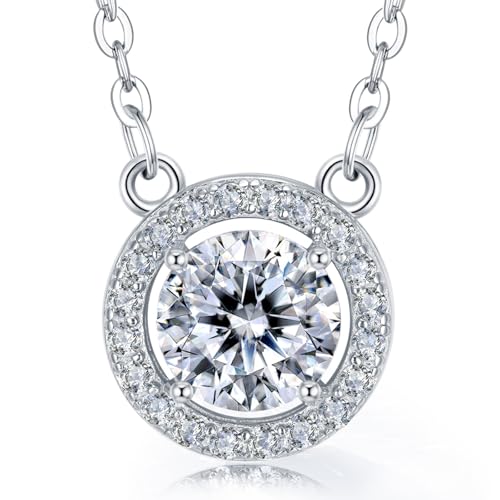 JACUPO Brillant runder Moissanit-Halskette für Frauen 18K Weißgold-beschichtet Schmuck für Mutter Liebe Freundin Muttertag Geburtstagsgeschenk für Sie 18 Zoll (2 CT) von JACUPO