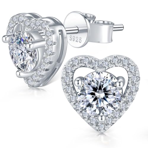 JACUPO Herz Moissanit Ohrschmuck für Frauen glänzendes Schmuck S925 Silber maternale Liebe und Freundschaft Wahl Hochzeitstag Muttertag Geburtstagsgeschenk für Ehefrau Mutter (0.5CT) von JACUPO