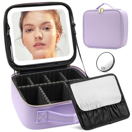 JADAZROR Make-up-Tasche mit Spiegel und Licht, Reise-Make-up-Tasche mit 3-farbigem LED-beleuchtetem Make-up-Organizer, tragbares Make-up-Etui mit verstellbaren Trennwänden, Kosmetiktasche, Geschenk JADAZROR Make-up-Tasche mit Spiegel und Licht, Reise-Make-up-Tasche mit 3-farbigem LED-beleuchtetem Make-up-Organizer, tragbares Make-up-Etui mit verstellbaren Trennwänden, Kosmetiktasche, Geschenk von JADAZROR