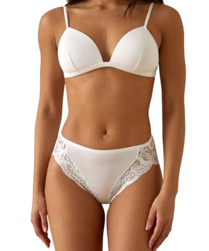 JADEA 530 - Damen-Slip aus Modal-Baumwolle mit gewelltem Rand und eleganter Spitze vorne und hinten - bequeme Unterwäsche, weich und raffiniert, 12 Stück weiß, L von JADEA