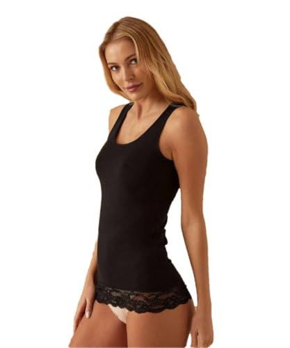 JADEA Damen-Tanktop mit breiten Schultern und Einsätzen aus Spitze 4328 aus elastischer Baumwolle, Schwarz , X-Large von JADEA