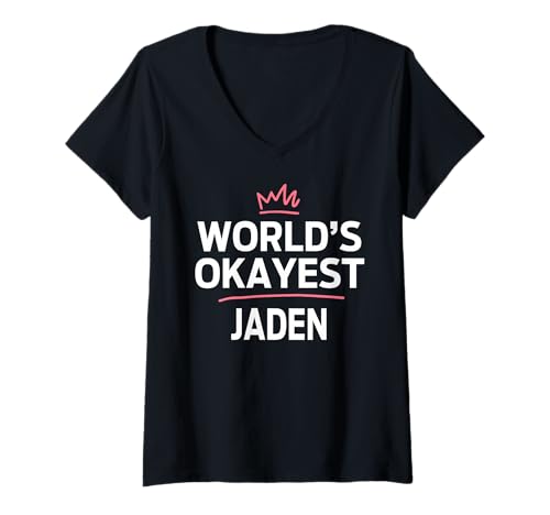 Damen World's Okayest JADEN Funny Personalized Custom JADEN T-Shirt mit V-Ausschnitt von JADEN Custom Name Shirts For Women