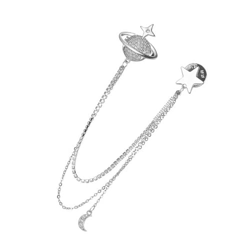 JADEWaa Anspruchsvolle Kristall-Mond-Planeten-Anstecknadel für Herren, Strass-Halsband-Accessoire mit hängender Kette, Brosche von JADEWaa
