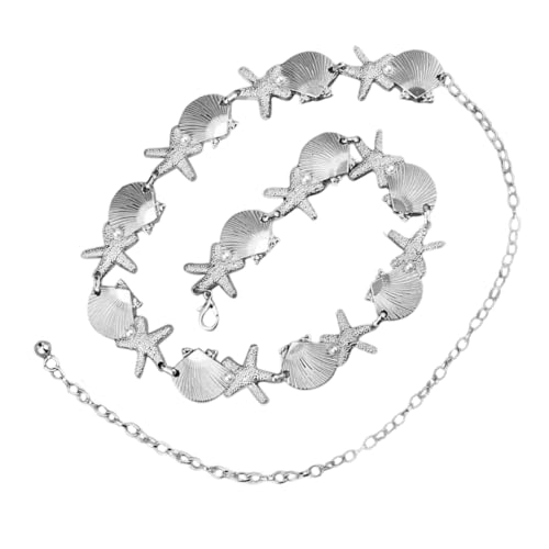JADEWaa Taillenkette aus Metall, Muschel, Seestern, verstellbare Länge, Körperschmuck für modebewusste Frauen und Mädchen, suitable for up to 70kg/154lb, Metall JADEWaa Taillenkette aus Metall, Muschel, Seestern, verstellbare Länge, Körperschmuck für modebewusste Frauen und Mädchen, suitable for up to 70kg/154lb, Metall von JADEWaa