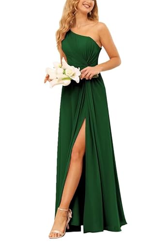 Damen Abendkleid A-Linie Eins Schulter Brautjungfernkleider Chiffon Kleider Elegant für Hochzeit Smaragdgrün 36 von JAEDEN