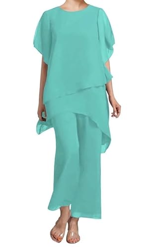 JAEDEN 2 Teilig Hosenanzug für Brautmutter Chiffon Festliche Hosenanzüg Schlichte Hochzeitsgast Hosen Set Aqua 42 JAEDEN 2 Teilig Hosenanzug für Brautmutter Chiffon Festliche Hosenanzüg Schlichte Hochzeitsgast Hosen Set Aqua 42 von JAEDEN