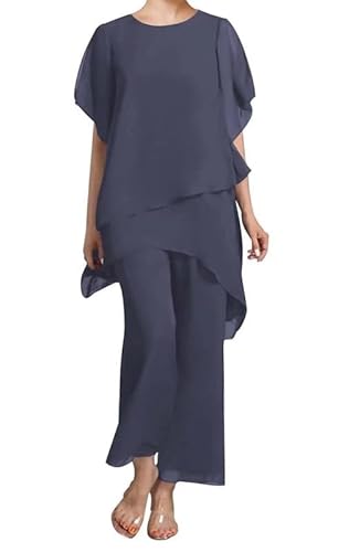 JAEDEN 2 Teilig Hosenanzug für Brautmutter Chiffon Festliche Hosenanzüge Schlicht Hochzeitsgast Hosen Set Stürmisches Blau 54 JAEDEN 2 Teilig Hosenanzug für Brautmutter Chiffon Festliche Hosenanzüge Schlicht Hochzeitsgast Hosen Set Stürmisches Blau 54 von JAEDEN