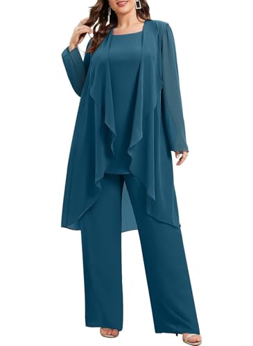 JAEDEN 3 Teiler Mutter der Braut Hosenanzug Große Größen Festlicher Brautmutter Anzug für Hochzeit Teal 56 von JAEDEN