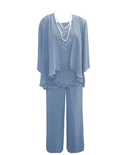 JAEDEN 3-Teilig Mutter der Braut Kleider Spitze Hosenanzüge mit Jacke Perlen Festlich Hosenanzug Langarm Staubiges Blau 56 JAEDEN 3-Teilig Mutter der Braut Kleider Spitze Hosenanzüge mit Jacke Perlen Festlich Hosenanzug Langarm Staubiges Blau 56 von JAEDEN