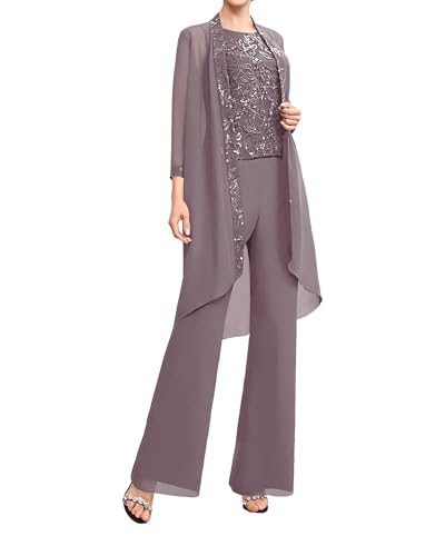 JAEDEN 3 Teiliges Brautmutter Anzug mit Lang Jacke Chiffon Mutter Der Braut Hosenanzug für Hochzeit Mauve 50 JAEDEN 3 Teiliges Brautmutter Anzug mit Lang Jacke Chiffon Mutter Der Braut Hosenanzug für Hochzeit Mauve 50 von JAEDEN