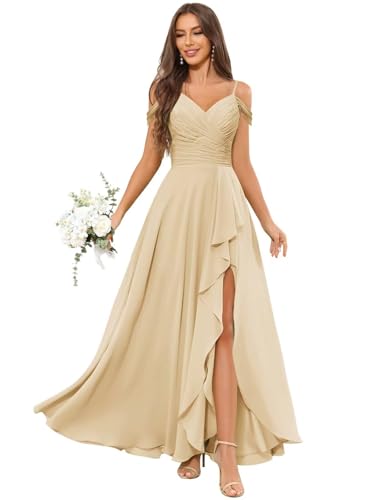JAEDEN Abendkleider Damen Off Shoulder Brautjungfernkleid Lang V-Ausschnitt Festliche Kleider Champagner 40 JAEDEN Abendkleider Damen Off Shoulder Brautjungfernkleid Lang V-Ausschnitt Festliche Kleider Champagner 40 von JAEDEN