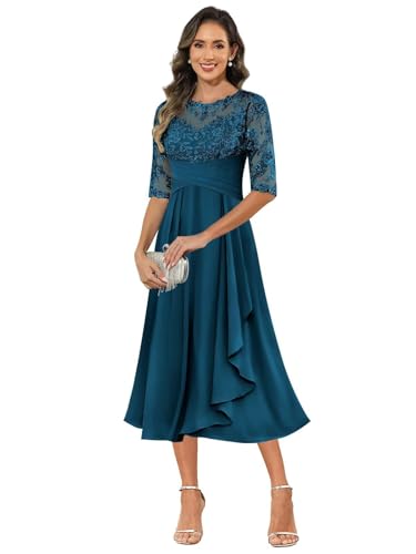 JAEDEN Abendkleider Lang Damen A-Linie Elegant Hochzeitsgast Kleid für Mutter Teal 38 von JAEDEN